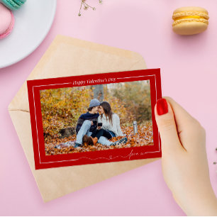 Simple Happy Valentines Day Couple Love Photo Red Holiday Card