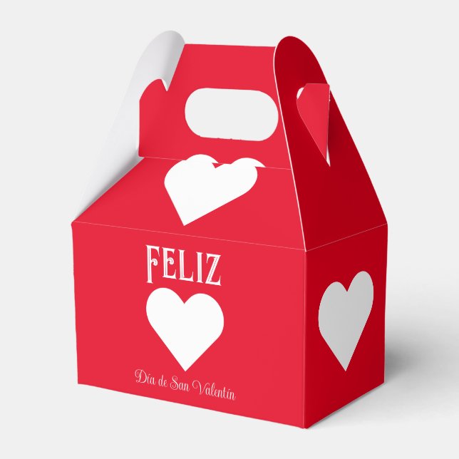 Simple Happy Valentine's Day Spanish White Favor Boxes (Front Side)