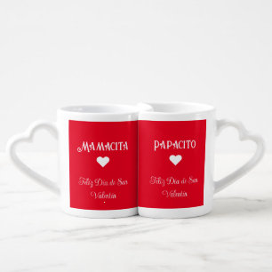Simple Happy Valentine's Day Spanish White Heart Coffee Mug Set