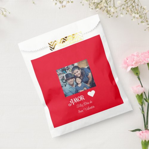 Simple Happy Valentines Day Spanish White Heart Favor Bag