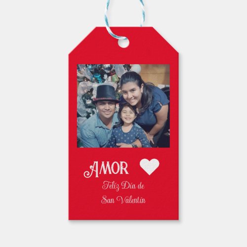 Simple Happy Valentines Day Spanish White Heart Gift Tags