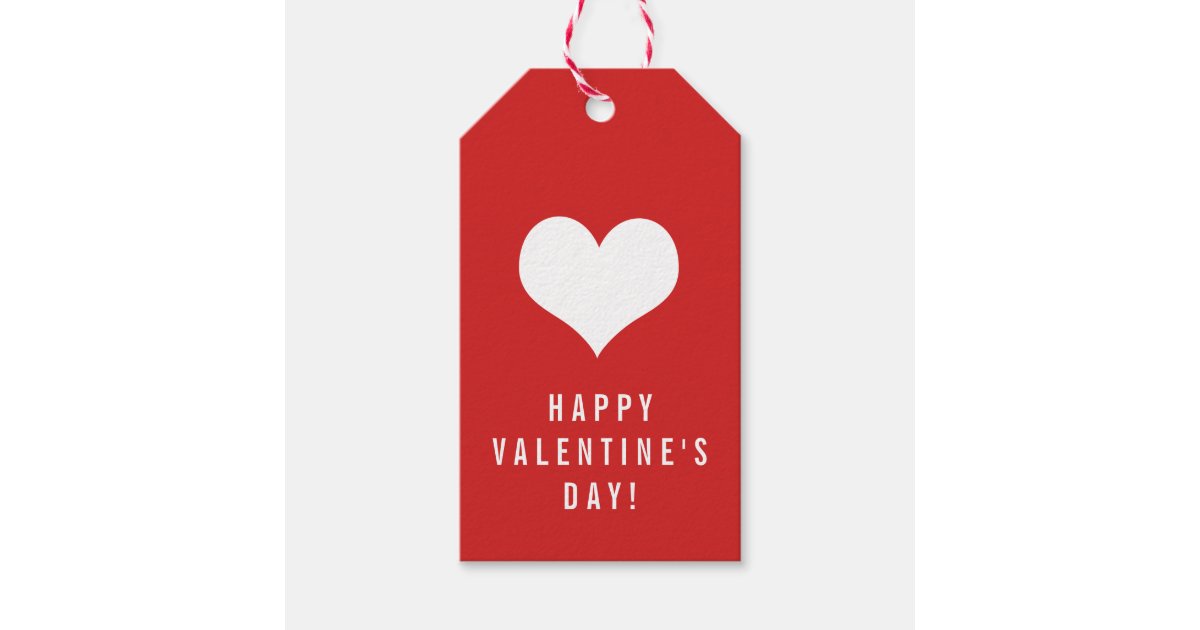 Simple Happy Valentine's Day White Heart on Red Gift Tags | Zazzle.com