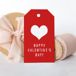 Simple Happy Valentine's Day White Heart on Red Gift Tags