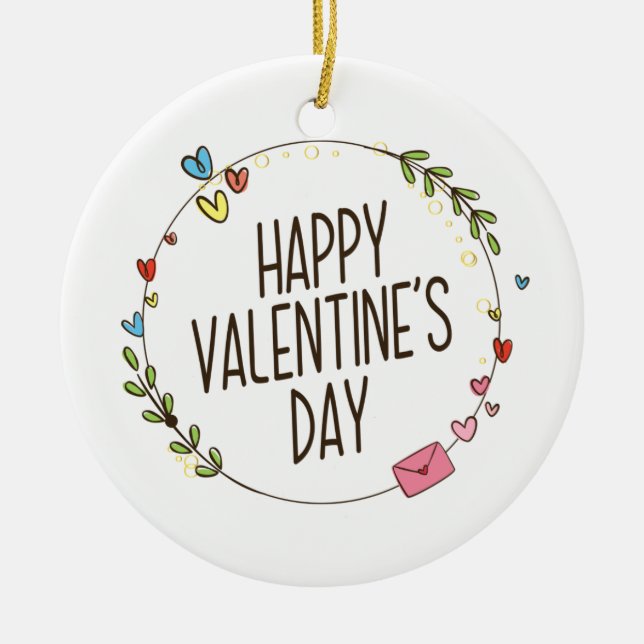Simple Happy Valentine's Day Wreath | Ornament (Front)