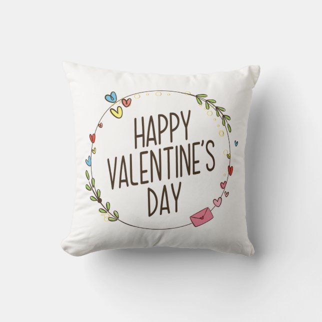 Simple Happy Valentine's Day Wreath | Throw Pillow (Front)