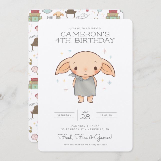 Simple Harry Potter - Dobby Birthday Invitation (Front/Back)