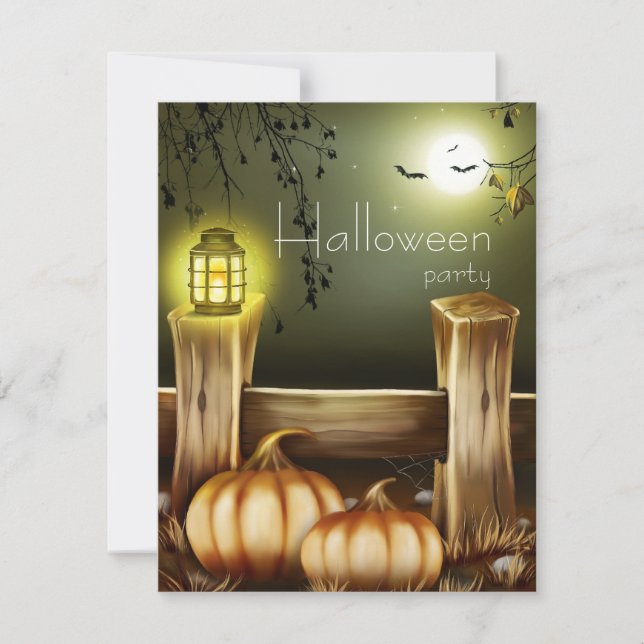 Simple Harvest Moon Halloween Party Invitations (Front)