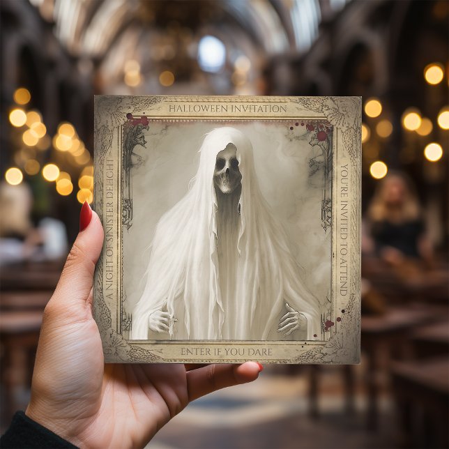Simple Haunted Creepy Ghost Adult Halloween Invitation (Creator Uploaded)