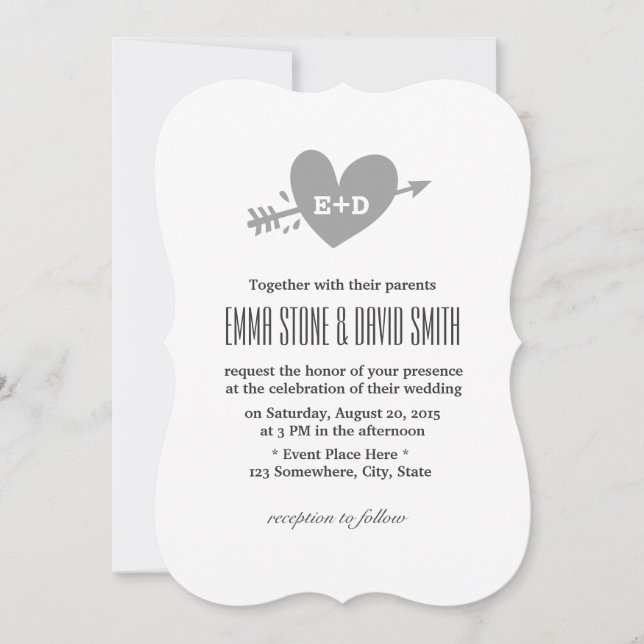 Simple Heart & Arrow Love Wedding Invitations (Front)