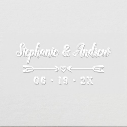 Simple Heart  Arrows Names Script Wedding Date Embosser