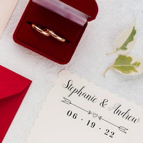 Simple Heart  Arrows Names Script Wedding Date Rubber Stamp