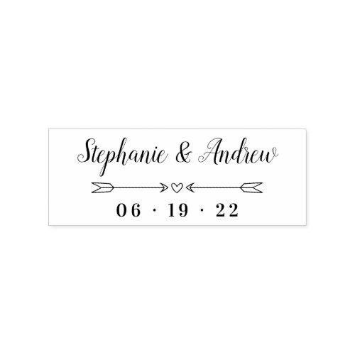 Simple Heart  Arrows Names Script Wedding Date Rubber Stamp