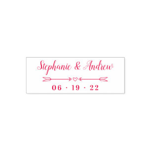 Simple Heart & Arrows Names Script Wedding Date Self-inking Stamp