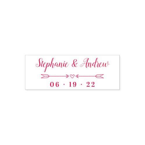 Simple Heart  Arrows Names Script Wedding Date Self_inking Stamp