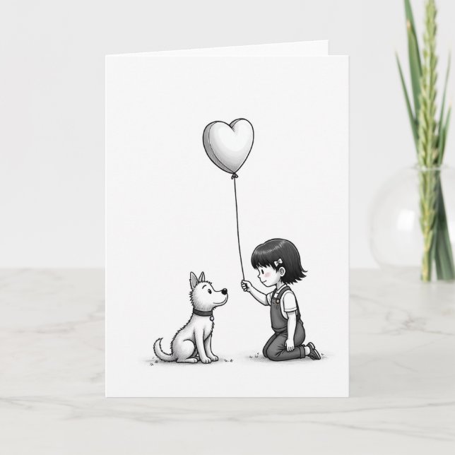 Simple Heart Balloon Pet Love Card (Front)