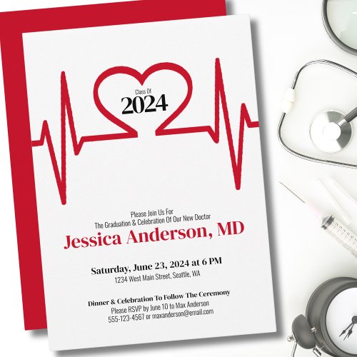 Simple Heart Beat Doctor Medical School Graduation Invitation