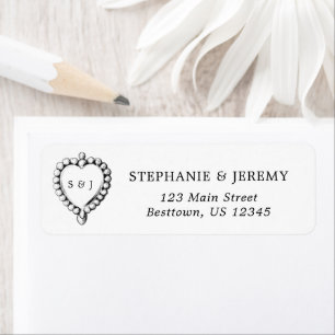 Simple Heart Black and White Address Label