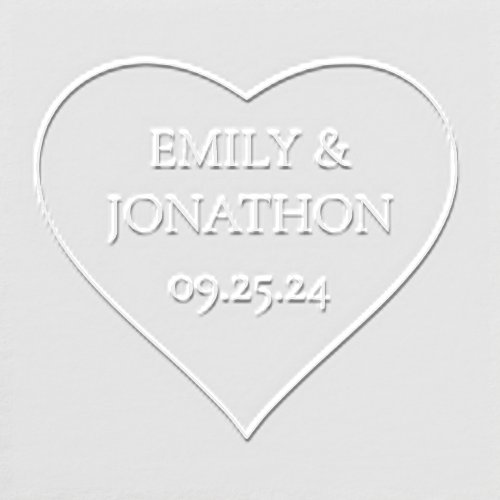 Simple Heart Border Names Wedding Date Embosser