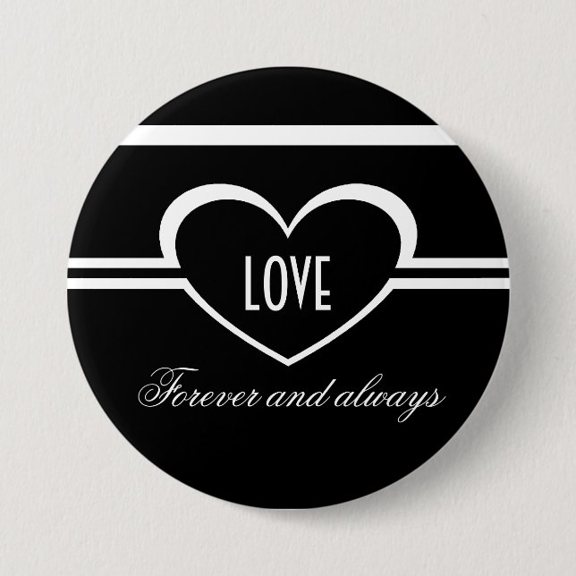 Simple Heart Button, Black and White Pinback Button (Front)