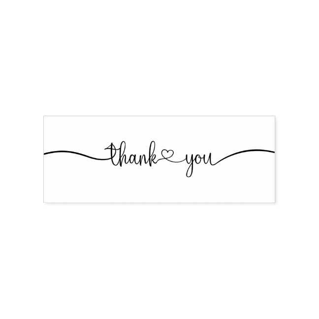 Simple Heart Calligraphy Thank You Rubber Stamp
