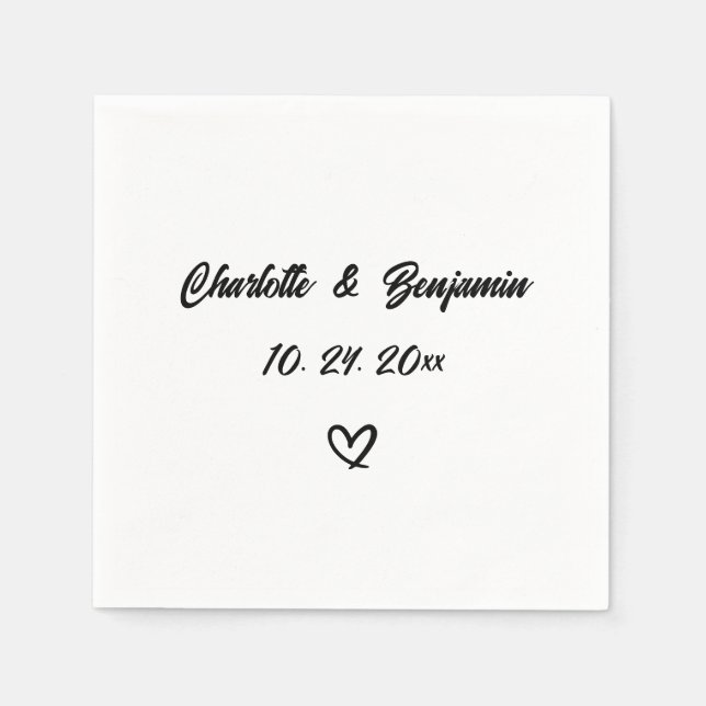 Simple Heart Calligraphy Wedding Napkins (Front)