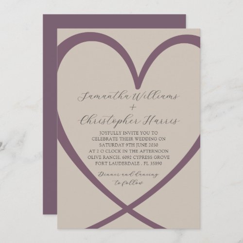 Simple Heart Champagne  Dusty Rose Wedding Invitation