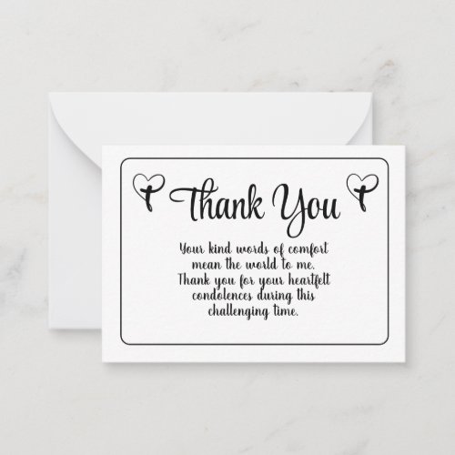 Simple Heart Cross Thank You Message For Sympathy Note Card