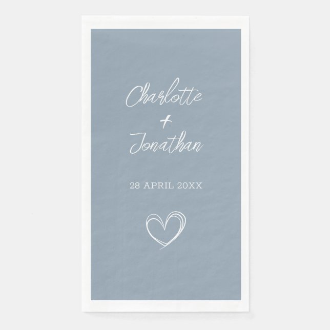 Simple Heart Custom Dusty Blue Wedding Paper Guest Towels (Front)