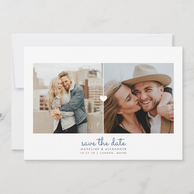 Simple Heart Diptych Save the Date Card (Front)