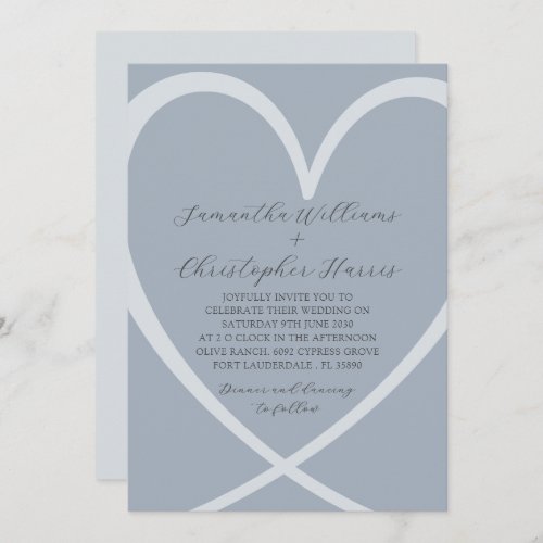 Simple Heart Dusty Blue Wedding Invitation