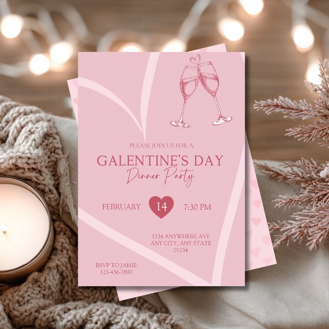 Simple Heart Galentine’s Day Dinner Party Invitation (Creator Uploaded)