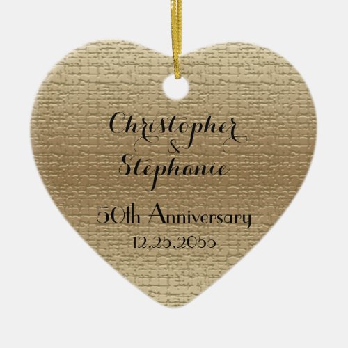 Simple Heart Golden 50th Anniversary Names  Ceramic Ornament