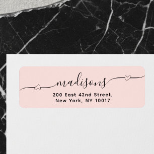 Simple Heart Handwritten Script Blush Pink Label