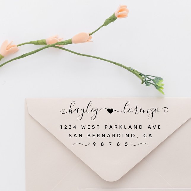 Simple Heart Handwritten Wedding Return Address Rubber Stamp (Creator Uploaded)