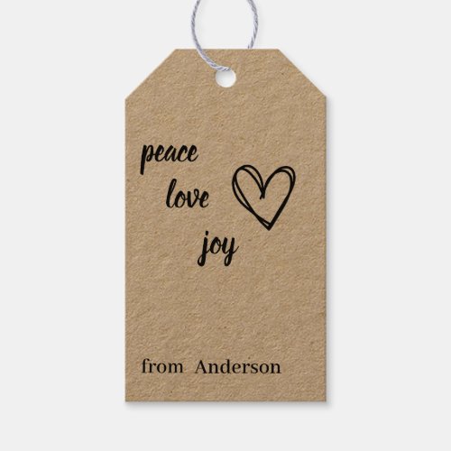 Simple Heart joy Peace Love Christmas Gift Tags
