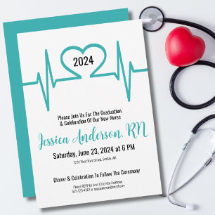Simple Heart Medical Nursing School Graduation Invitation