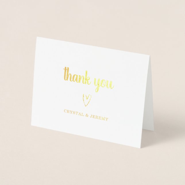 Simple Heart Modern Elegant Wedding Thank You Foil Card (Front)