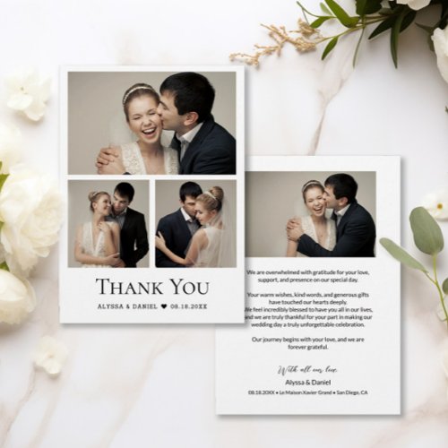 Simple Heart Modern Wedding Photo Collage Thank You Card