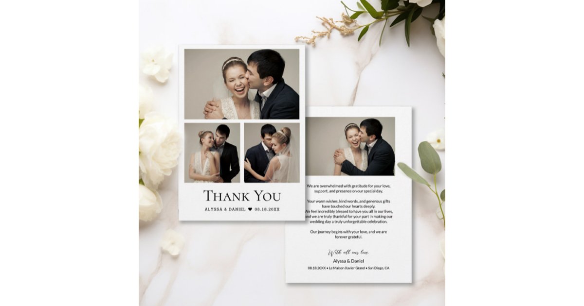 Simple Heart Modern Wedding Photo Collage Thank You Card | Zazzle