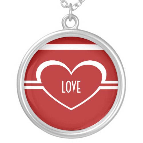 Simple Heart Necklace Deep Red Silver Plated Necklace