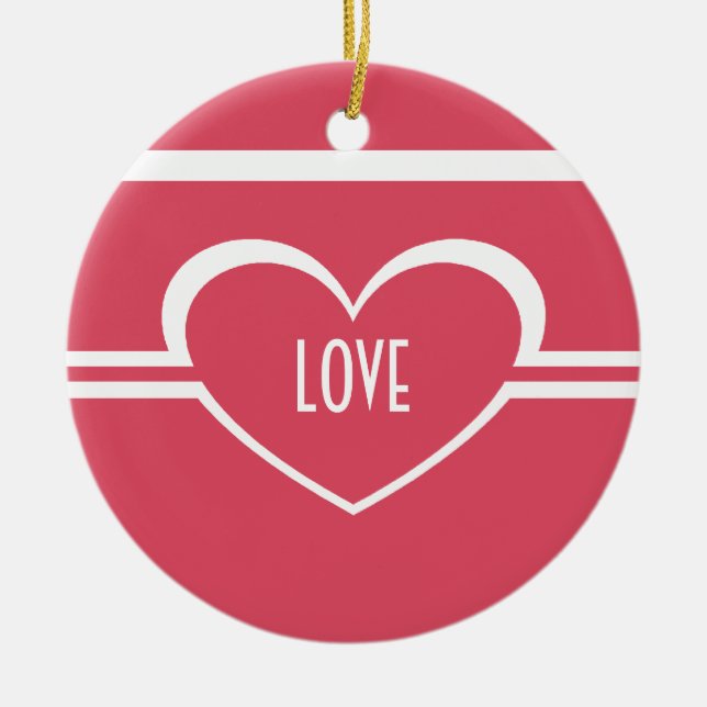Simple Heart Ornament, Dark Pink Ceramic Ornament (Front)