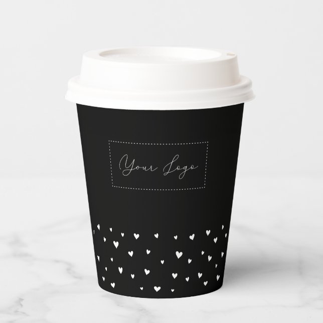 Simple Heart Pattern Business Logo Custom Black Paper Cups (Front)