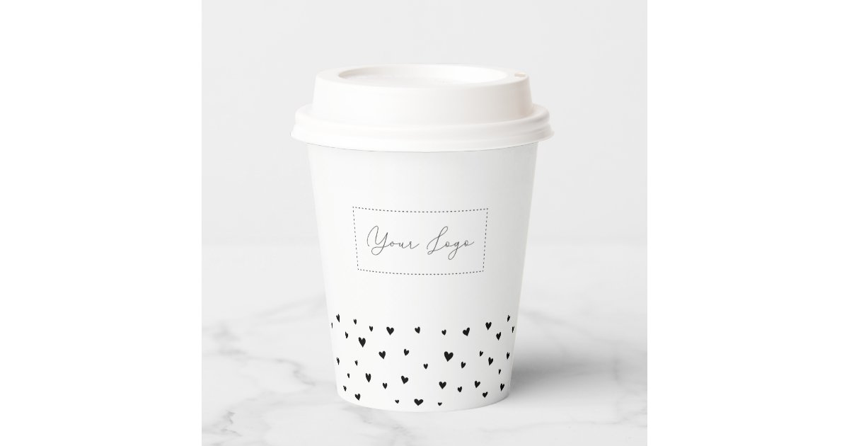 Simple Heart Pattern Business Logo Custom Paper Cu Paper Cups | Zazzle