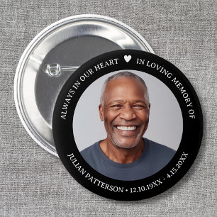 Simple Heart Photo Funeral Memorial Keepsake  Button