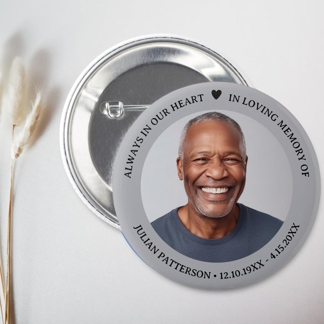 Simple Heart Photo Funeral Memorial Keepsake  Button (Creator Uploaded)
