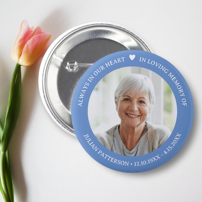 Simple Heart Photo Funeral Memorial Keepsake  Button (Creator Uploaded)