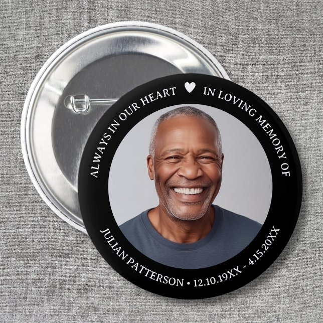 Simple Heart Photo Funeral Memorial Keepsake  Button (Creator Uploaded)
