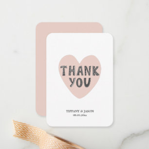 Simple Heart Pink Minimalist Wedding Thank You Note Card
