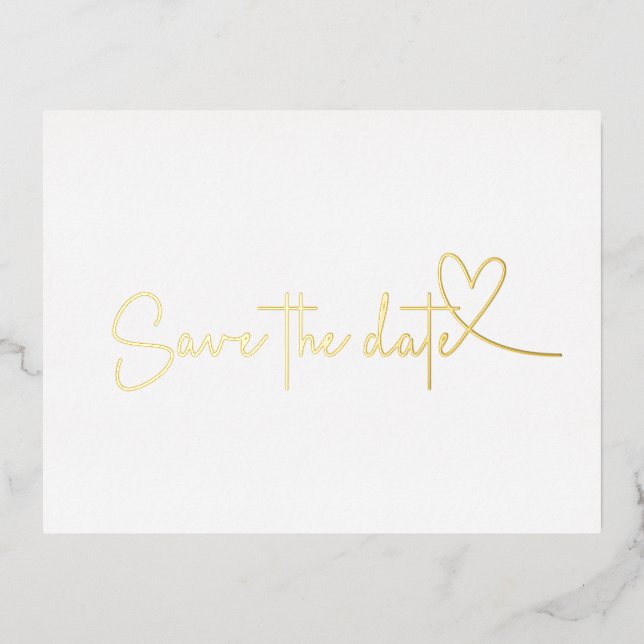 Simple Heart Save the Date Real Gold Foil Invitation Postcard (Front)