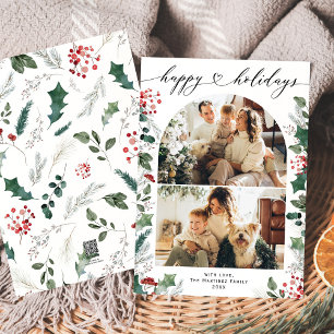 Simple Heart Script Botanical Arch Photo  Holiday Card
